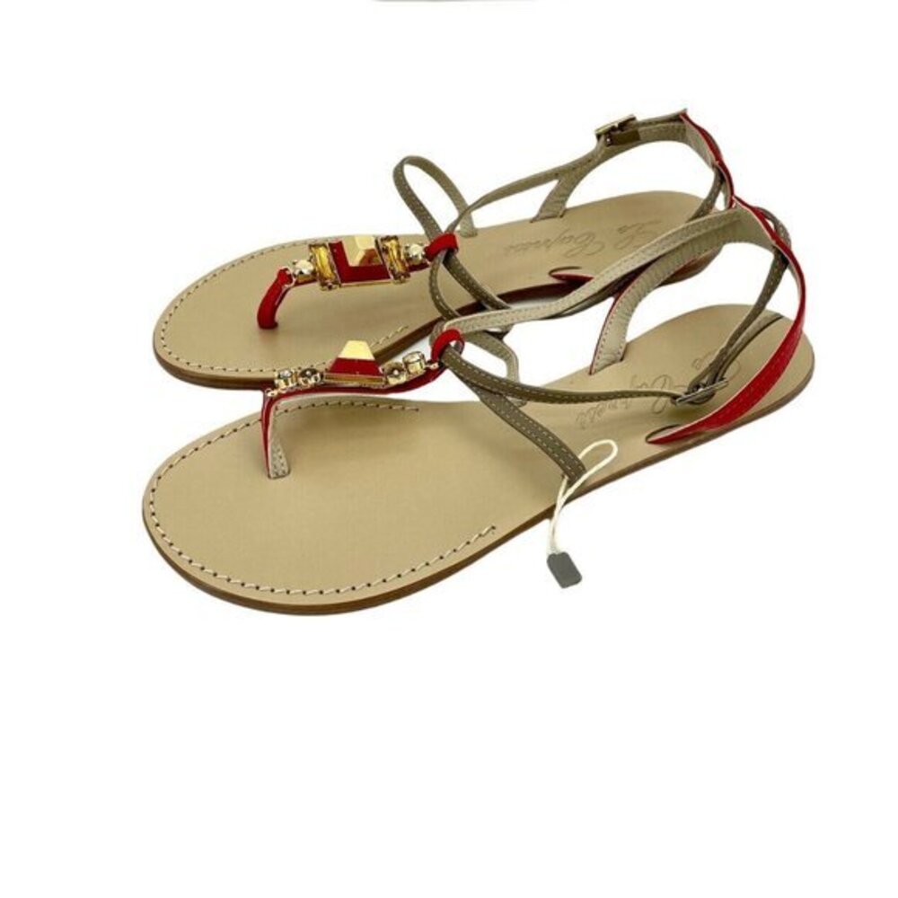 Le Capresi Thong Sandals Jeweled Crystal Rhinestones Red Leather SZ 37 EU 6.5